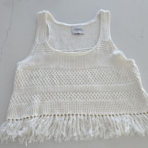 Stitches + Stripes Cream Knit Top with Fringe